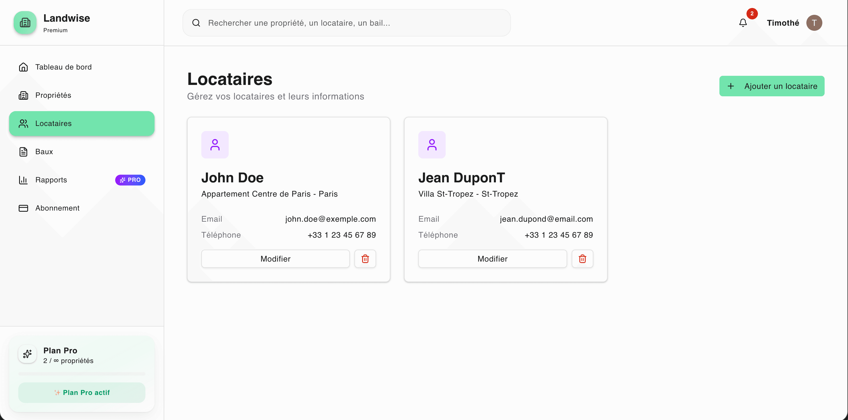 Gestion des locataires